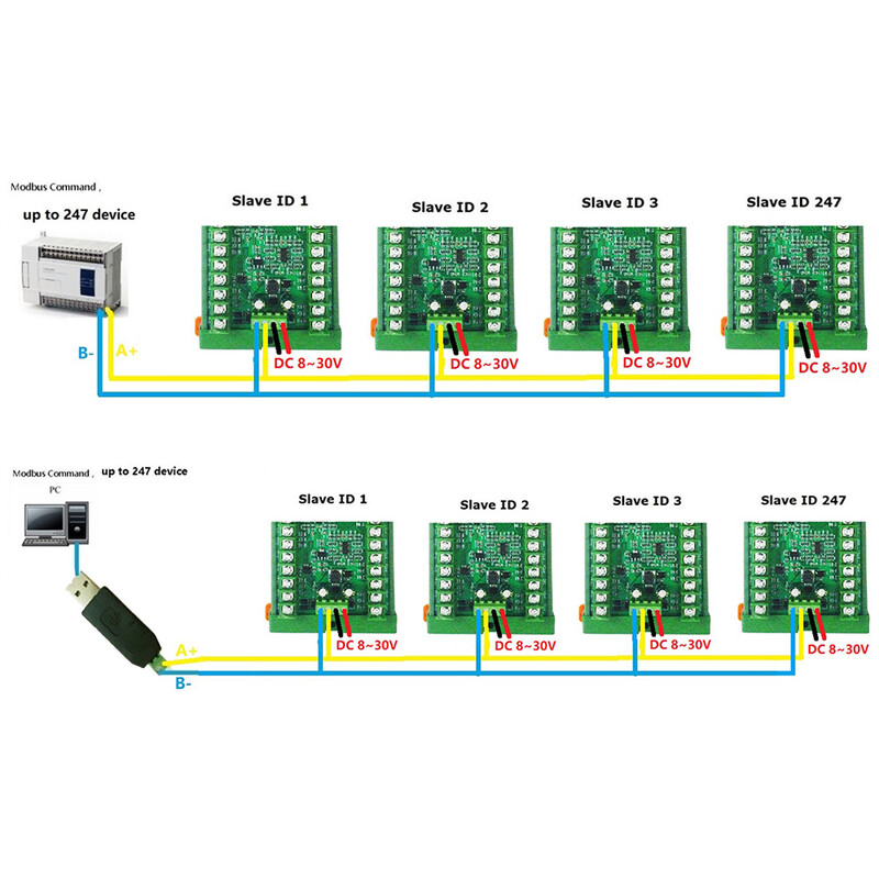 8-kanalni DC8-30V PT100 RTD RS485 temperaturni senzor akvizicijski modul Rep NTC K termopar Modbus RTU -40°C~+500°C pretvornik