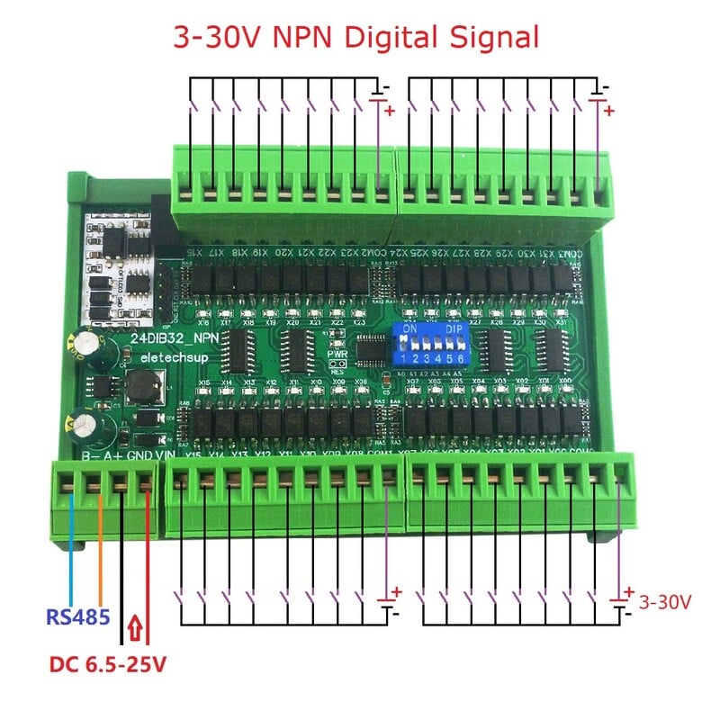 Optička izolacija ulaznog prekidača Digitalna akvizicijska ploča RS485 Modbus RTU modul DC 12V 24V 16/32/48CH NPN/PNP
