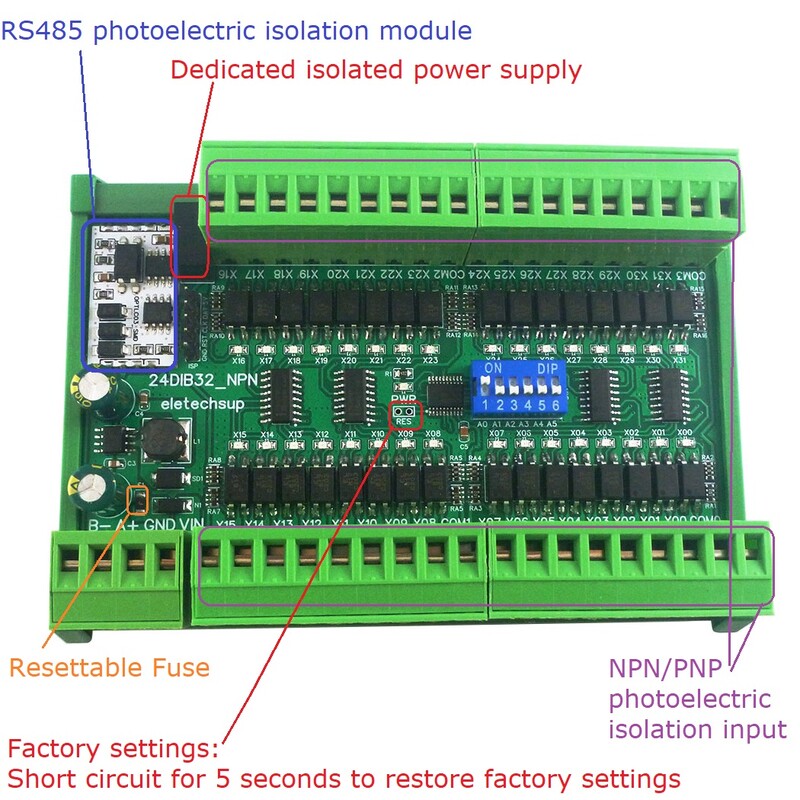Optička izolacija ulaznog prekidača Digitalna akvizicijska ploča RS485 Modbus RTU modul DC 12V 24V 16/32/48CH NPN/PNP