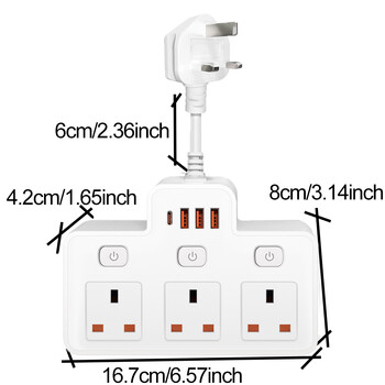UK AC щепсел Захранващ разклонител Стенен независим превключвател Multitap Мрежов филтър С USB C Зареждане Мрежов филтър Адаптиране