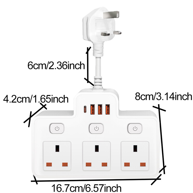 UK AC utikač Razvodnik za struju Zidni neovisni prekidač Multitap Mrežni filtar s USB C punjenjem Mrežni filtar Adapt