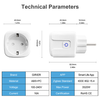 Tuya ZigBee 3.0 Έξυπνο βύσμα τροφοδοσίας 16A Ασύρματη εφαρμογή Voice Remote Control Socket Energy Monitor Λειτουργεί με την Alexa Google Home