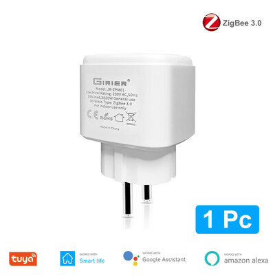 Tuya ZigBee 3.0 Smart Power Plug 16A Безжично приложение Гласово дистанционно управление Гнездо Енергиен монитор Изход Работи с Alexa Google Home