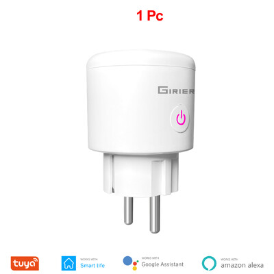 20A Tuya Wifi Smart Plug EU с функция за монитор на захранването Smart Life App Гнездо за дистанционно управление Работи с Alexa Google Home