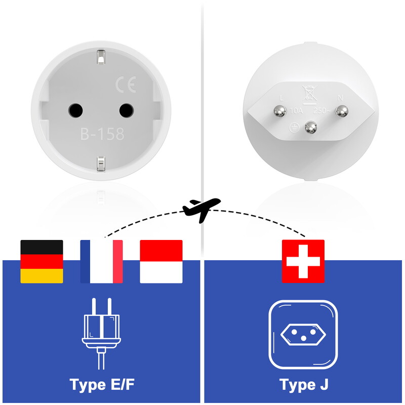 3 komada Njemačka EU-Švicarska utičnica Adapter Europska-Švicarska putni adapter Pretvarač napajanja 3-pinski 10A zidna utičnica za punjenje