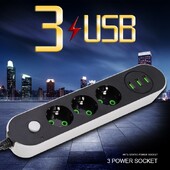 Utičnica produžnog kabela EU utikač 3 USB punjenja 2M 3M 5M Kabel za napajanje Zidni adapter za punjenje Prikladan