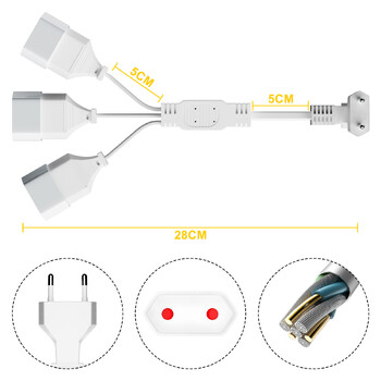 ЕС 90-градусов мъжки към женски захранващ удължителен кабел, 3-посочен променливотоков изход, гнездо за удължителен кабел тип C, кабел за разделяне на мощност за компютър