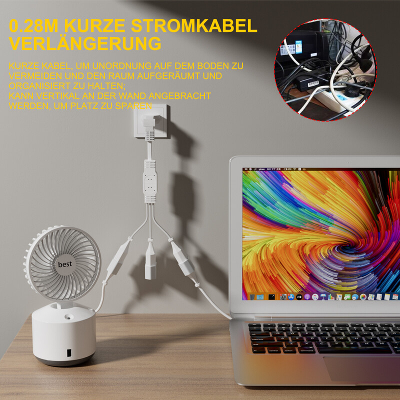 EU 90 stupnjeva muško-ženski produžni kabel za napajanje, 3 smjera AC utičnice za produžni kabel tipa C Razdjelni kabel za računalo