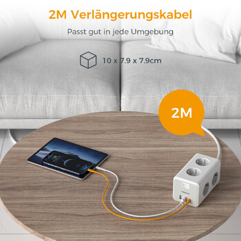 TESSAN EU Plug Power Strip Cube με 6 πρίζες 2 θύρες USB 1 καλώδιο επέκτασης τύπου C 2M Europe Multi Socket with Switch for Home