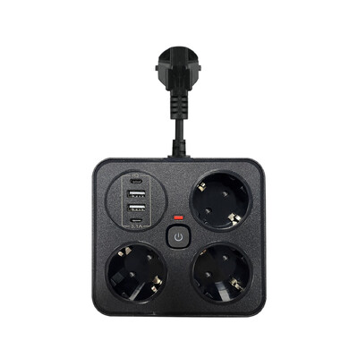 3 изхода за променлив ток Удължителен разклонител EU щепсел USB зарядно устройство Стенен контакт Домакински уреди Електрически контакт