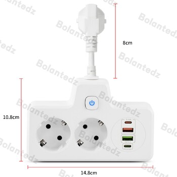 EU KR Plug Захранващ разклонител с 3250 W AC контакти USB портове за бързо зареждане Стенен контакт Захранващ адаптер Електрически контакт за домашен офис