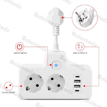 EU KR Plug Захранващ разклонител с 3250 W AC контакти USB портове за бързо зареждане Стенен контакт Захранващ адаптер Електрически контакт за домашен офис