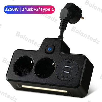 EU KR Plug Захранващ разклонител с 3250 W AC контакти USB портове за бързо зареждане Стенен контакт Захранващ адаптер Електрически контакт за домашен офис