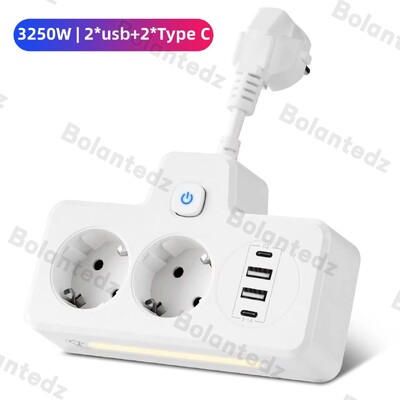 EU KR Plug Захранващ разклонител с 3250 W AC контакти USB портове за бързо зареждане Стенен контакт Захранващ адаптер Електрически контакт за домашен офис