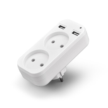 EU Plug Conversion Plug Многофункционален удължител на гнездото с 2 USB зарядни устройства Адаптер за множество изходи за дома/офиса Универсален контакт