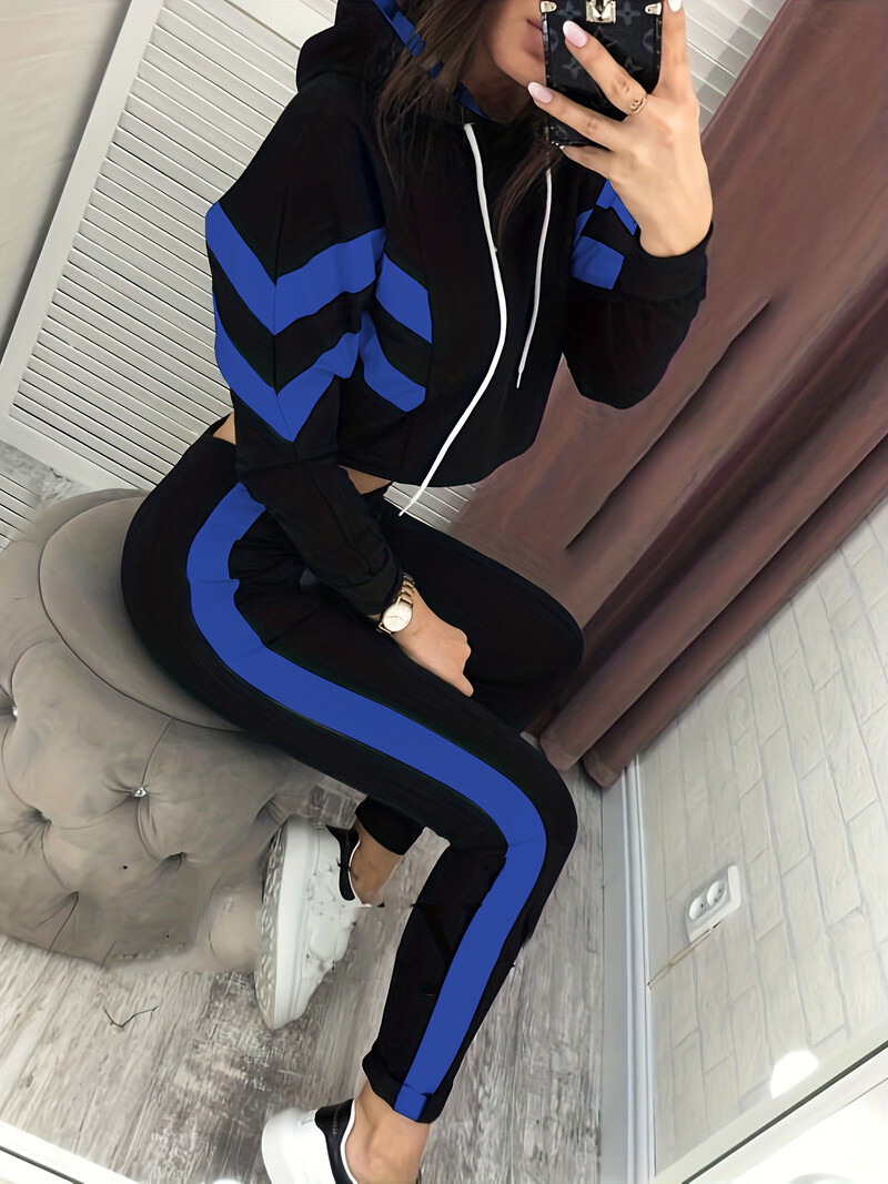 Tiesioginis gamyklos tiekimas 2024 m. Europos ir Amerikos tarpvalstybinio moteriško gobtuvo ir sportinių kelnių spalvų derinimas