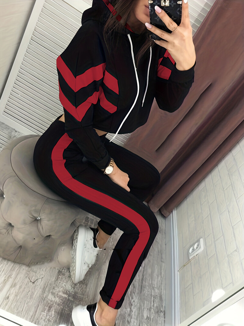 Tiesioginis gamyklos tiekimas 2024 m. Europos ir Amerikos tarpvalstybinio moteriško gobtuvo ir sportinių kelnių spalvų derinimas