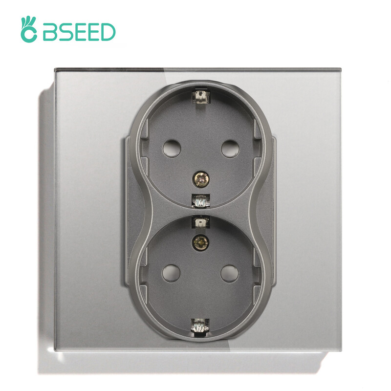BSEED EU Standard Double Sockets Europe Dual Power Outlets 110-250V klaaspaneel valge must elektripistik Home Inprovement