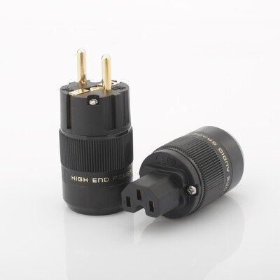 Висококачествен захранващ щепсел Schuko EU щепсел Hifi Европейски щепсел Мъжки щепсел Женски захранващ щепсел 24K позлатен родий сребърен HIFI diy
