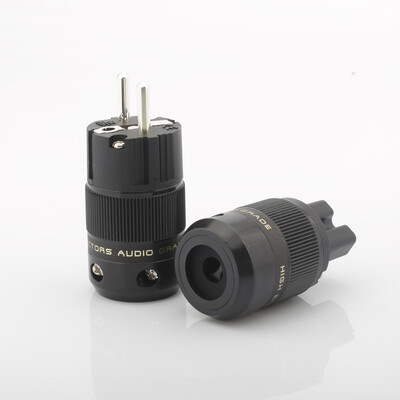 Висококачествен захранващ щепсел Schuko EU щепсел Hifi Европейски щепсел Мъжки щепсел Женски захранващ щепсел 24K позлатен родий сребърен HIFI diy