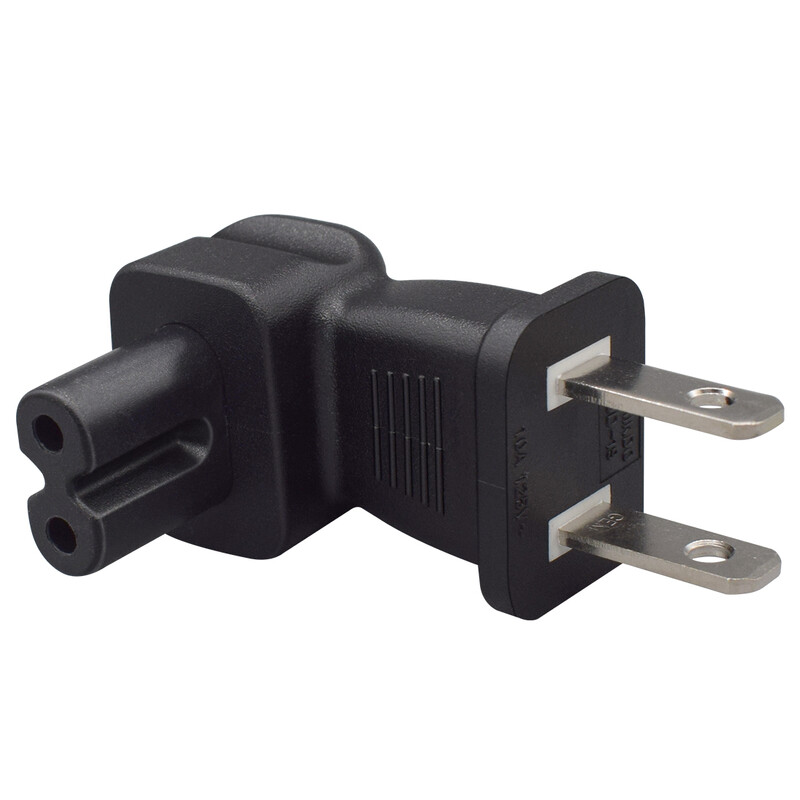 JORINDO 90 laipsnių JAV į C7 maitinimo kištukas Maitinimo kabelio adapteris, stačiakampis amerikietiškas standartinis dviejų kontaktų kištukas į IEC C5 keitiklį