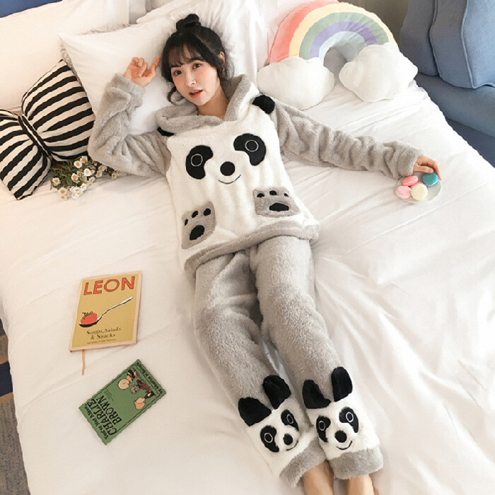 Pidžama od koraljnog baršuna za žene zima proljeće i jesen podebljana plus ženski set od baršuna s kapuljačom i dugim rukavima topli plišani komplet kućne odjeće