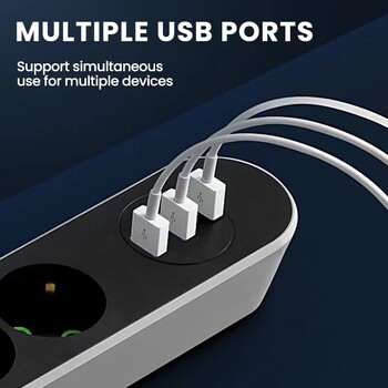 Καλώδιο επέκτασης Πολύπριζο Υποδοχή EU Plug 3 USB Charging 2M 3M 5M Cord Charging Wall Charging Adapter Κατάλληλος