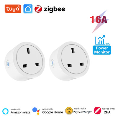 Tuya Zigbee pametna utičnica 16A UK utičnica s monitorom energije Smart Life APP Timer Gateway Control za Alexa Google Home