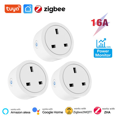 Tuya Zigbee pametna utičnica 16A UK utičnica s monitorom energije Smart Life APP Timer Gateway Control za Alexa Google Home
