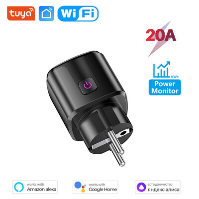 Tuya pametna utičnica WiFi EU utikač 20A kućna utičnica s aplikacijom za nadzor energije Timing Glasovna kontrola Rad s Alexom Google Home Alice