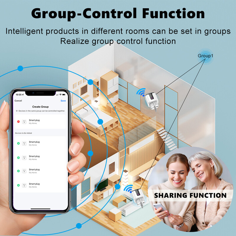 Tuya pametna utičnica WiFi EU utikač 20A kućna utičnica s aplikacijom za nadzor energije Timing Glasovna kontrola Rad s Alexom Google Home Alice