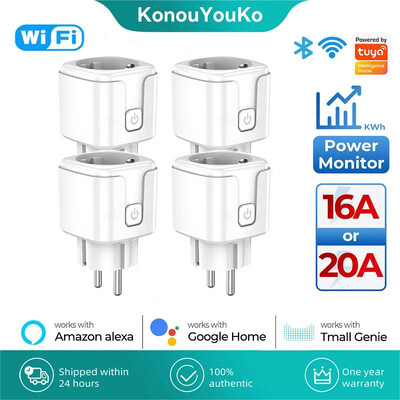 Tuya Wifi Smart Plug 16A 20A EU Smart Socket Outlet with Power Monitor Function Timer App Remote Λειτουργεί με Alexa Google Home