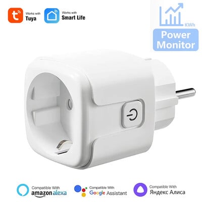 16A/20A Tuya WiFi Smart EU Plug Socket, щепсел за дистанционно управление за Alexa Google Yandex Alice, енергиен мощност ватметър метър монитор