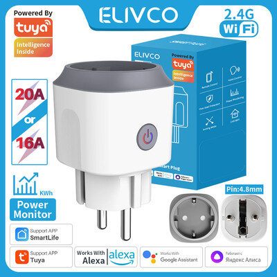 Tuya WiFi išmanusis kištukas 16A/20A ES išmanusis lizdas su maitinimo monitoriumi laiko nustatymu Smart Life Support Alexa Google Assistant Yandex Alice