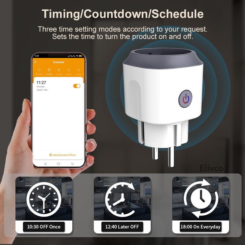 Tuya WiFi Smart Plug 16A/20A EU Smart Socket With Power Monitor Timing Smart Life Support Alexa Google Assistant Yandex Alice