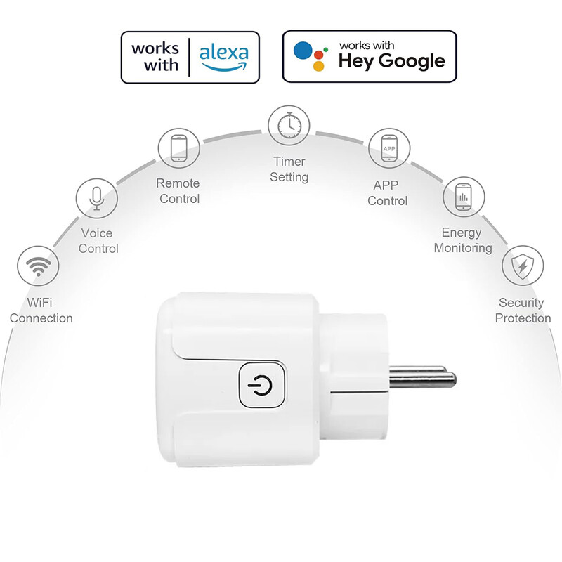 eWelink 16A/20A EU WiFi интелигентен контакт с енергиен мониторинг, интелигентен захранващ щепсел, синхронизация, дистанционно управление, глас за Alexa Google Yandex