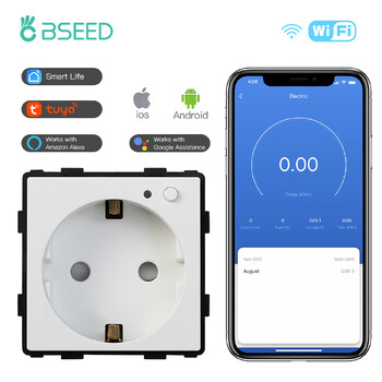 BSEED EU Standard Wifi Socket Smart Plug Λειτουργία μόνο μέρος Παρακολούθηση ισχύος Χρονισμός Έξυπνο σπίτι Alexa Φωνητικός έλεγχος Bule Backlight