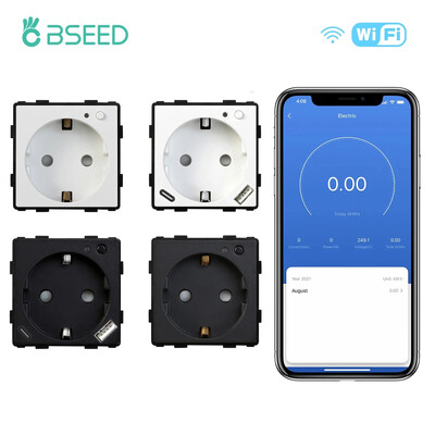 BSEED EU standard Wifi utičnica Funkcija pametnog utikača Samo dio Power Monitor Timing Smart Home Alexa Voice Control Bule Backlight