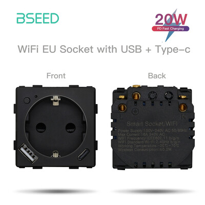 BSEED EU standard Wifi utičnica Funkcija pametnog utikača Samo dio Power Monitor Timing Smart Home Alexa Voice Control Bule Backlight