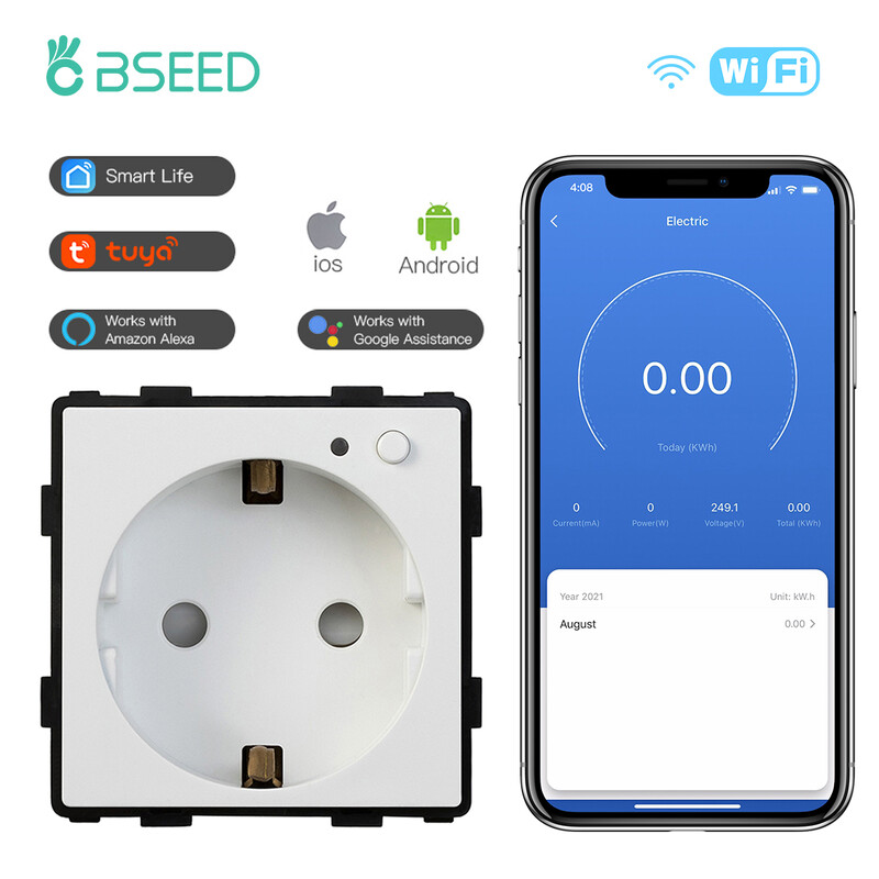 BSEED EU standard Wifi utičnica Funkcija pametnog utikača Samo dio Power Monitor Timing Smart Home Alexa Voice Control Bule Backlight