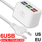 Универсален разклонител Електрически контакт 6 USB порта Мултифункционален удължителен кабел Гнездо за маса EU US щепсел Телефон Зарядно устройство Адаптер