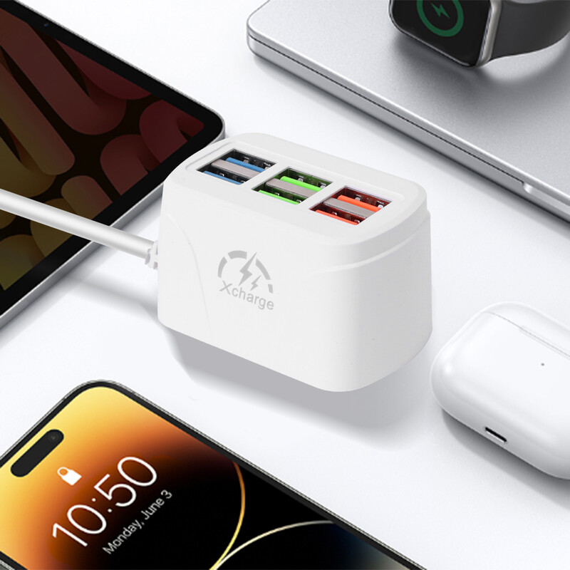 Универсален разклонител Електрически контакт 6 USB порта Мултифункционален удължителен кабел Гнездо за маса EU US щепсел Телефон Зарядно устройство Адаптер