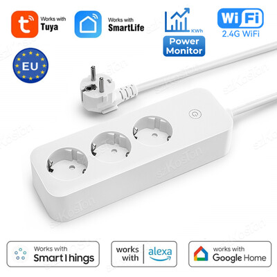 Tuya WiFi Smart Power Strip Έξυπνη πρίζα EU Plug with Power Monitor Οικιακές συσκευές Πρίζα χρονοδιακόπτη για Alexa Google SmartThings