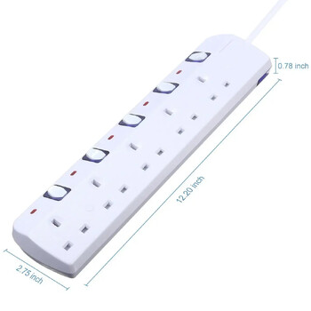 Melery Power Strip Surge Protector 5 Way AC Πρίζες UK Πρίζες Ατομικό διακόπτη Ηλεκτρικό καλώδιο επέκτασης 2m Home Office