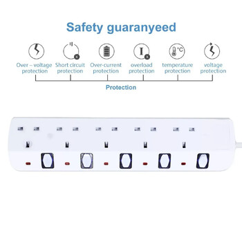 Melery Power Strip Surge Protector 5 Way AC Πρίζες UK Πρίζες Ατομικό διακόπτη Ηλεκτρικό καλώδιο επέκτασης 2m Home Office