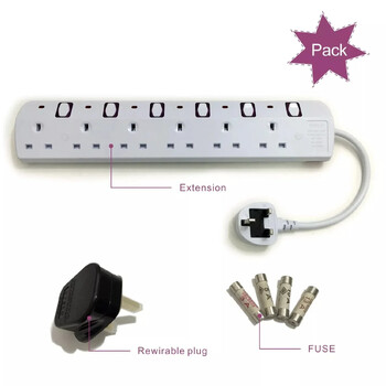 Melery Power Strip Surge Protector 5 Way AC Πρίζες UK Πρίζες Ατομικό διακόπτη Ηλεκτρικό καλώδιο επέκτασης 2m Home Office