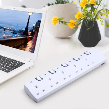 Melery Power Strip Surge Protector 5 Way AC Πρίζες UK Πρίζες Ατομικό διακόπτη Ηλεκτρικό καλώδιο επέκτασης 2m Home Office