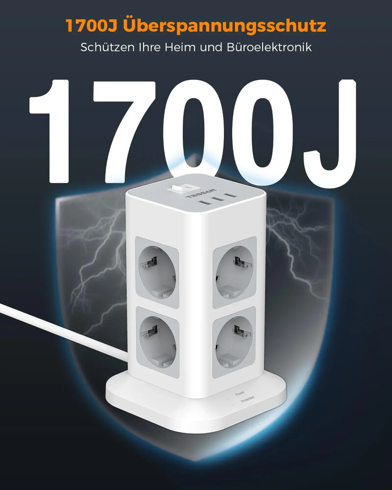 TESSAN ultra tanki plosnati utikač Vertikalni toranj strujni kabel s više utičnica i USB priključcima EU utikač Produžni kabel za električnu utičnicu