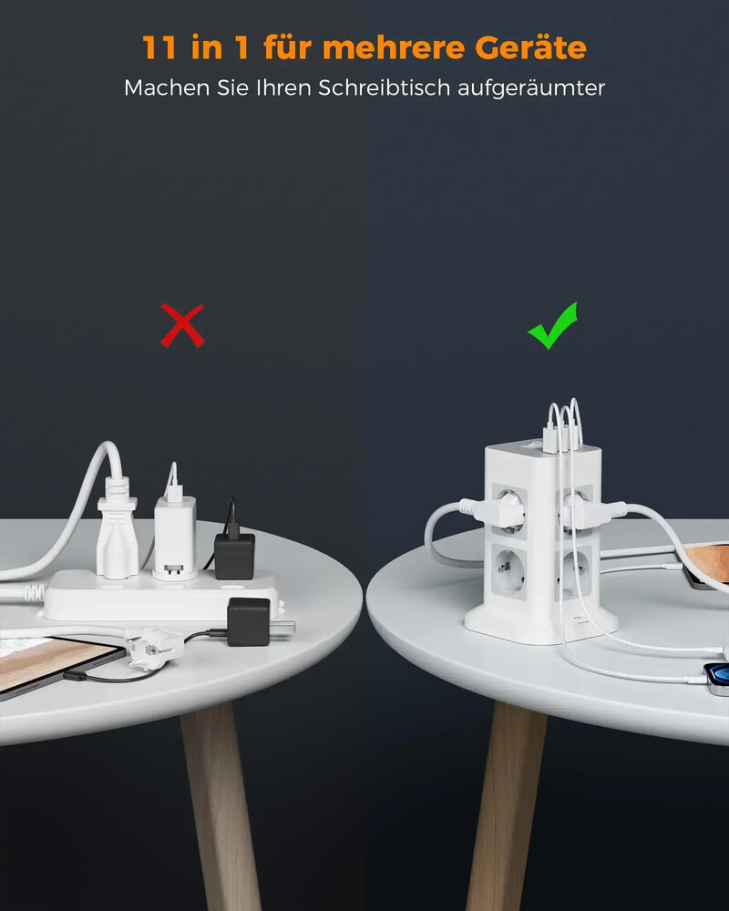 TESSAN ultra tanki plosnati utikač Vertikalni toranj strujni kabel s više utičnica i USB priključcima EU utikač Produžni kabel za električnu utičnicu