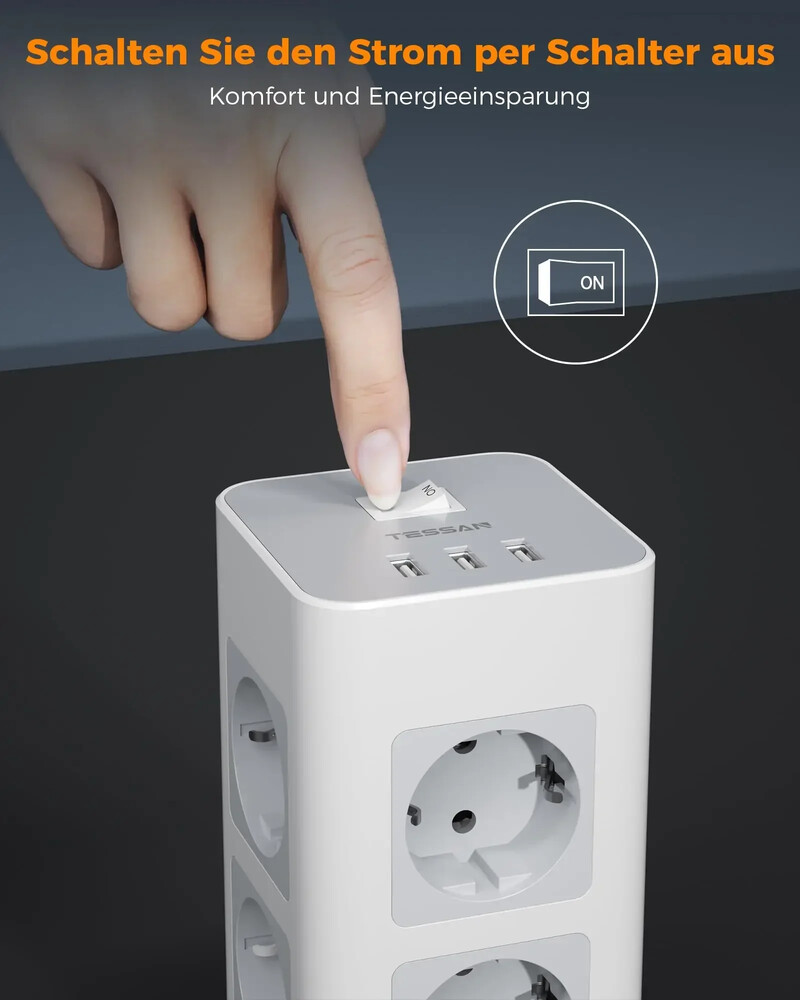 TESSAN ultra tanki plosnati utikač Vertikalni toranj strujni kabel s više utičnica i USB priključcima EU utikač Produžni kabel za električnu utičnicu